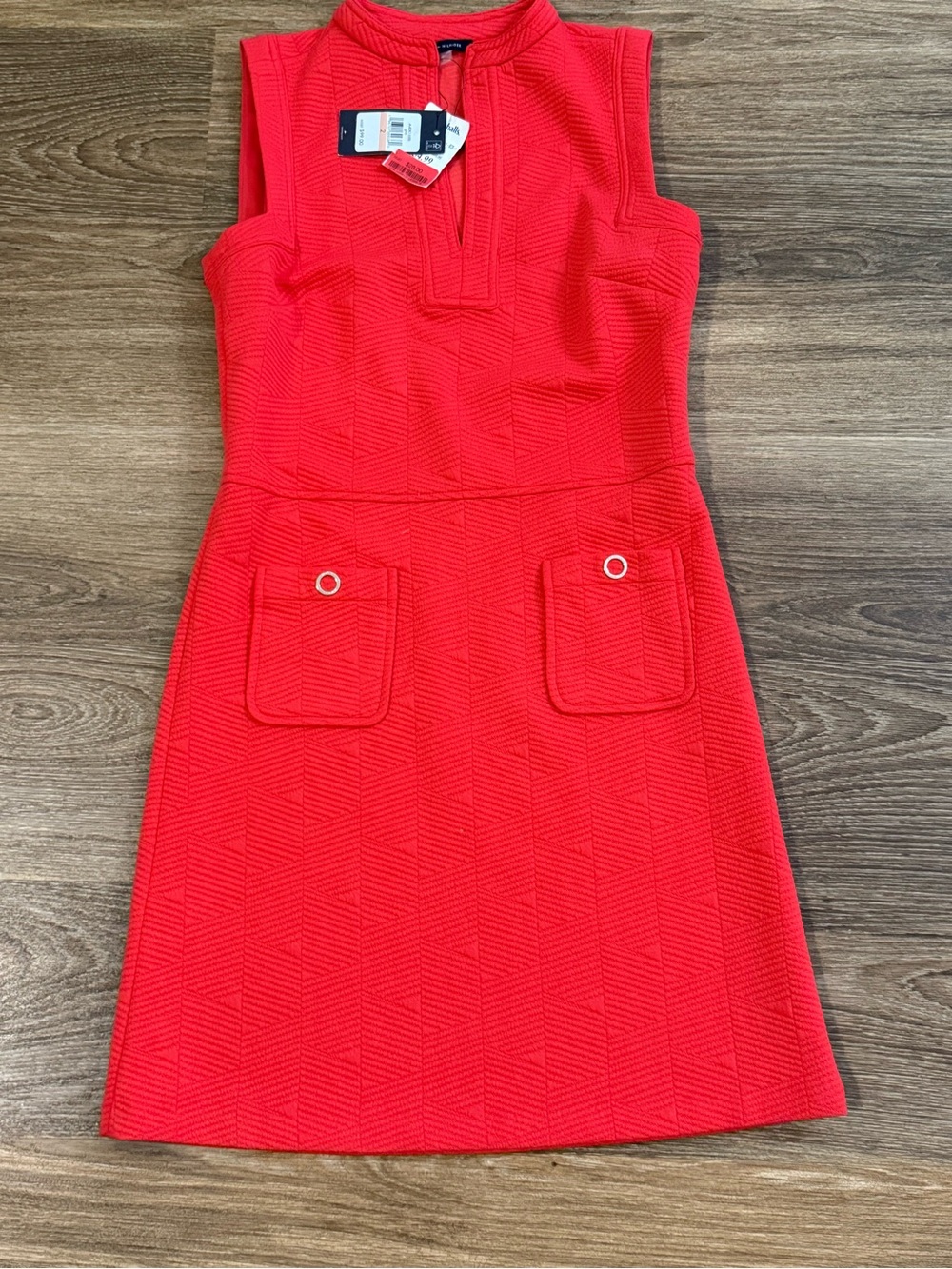 Tommy Hilfiger Red Sleeveless Textured Shift Dress